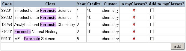 myClasses search results