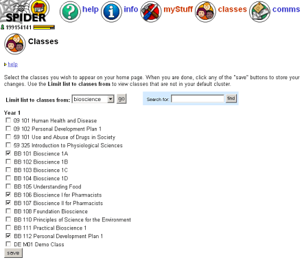 manage myClasses page